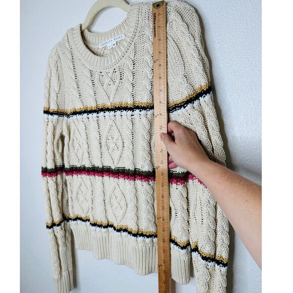 Veronica Beard Bruna Cream Black Multi Stripe Chunky Knit Long Sleeve Sweater M - Picture 15 of 16
